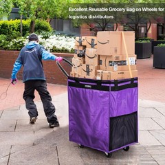 (Medium,Violet) Reusable Grocery Bag on Wheels, 70L Foldable Rolling Tote, Ex…