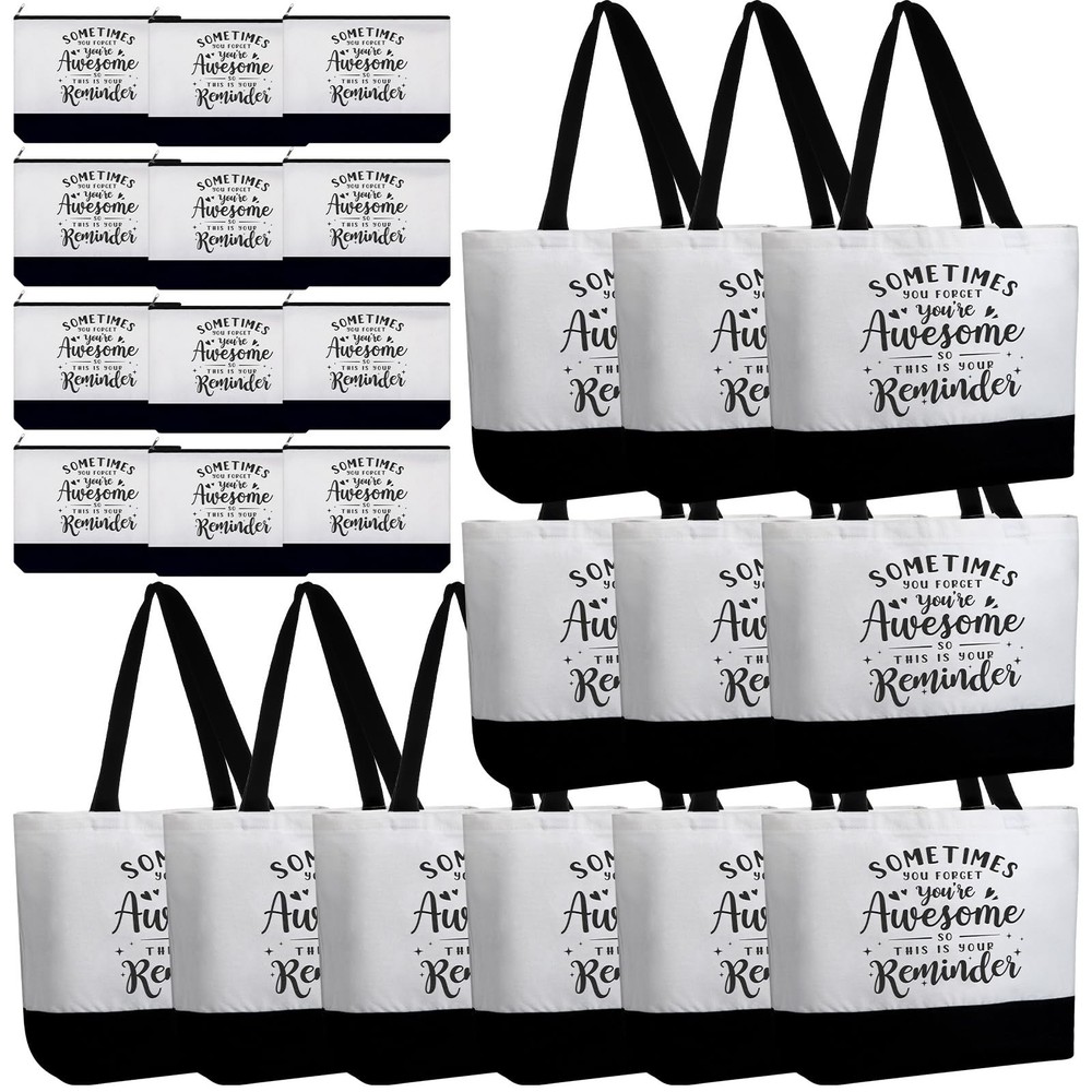 Silkfly 32 Pcs Thank You Canvas Tote Bags with Handle and Zipper Inspirationa…