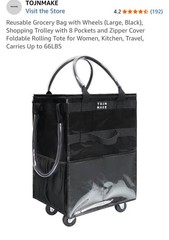 TOJNMAKE Large Reusable Shopping Trolley w/ Wheels Zipper Cover, Foldable