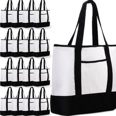 Canvas Tote Bags Bulk with Outer Pocket 18 Inch Reusable Shopping Grocery Bla…