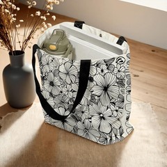 Large Tote Bag for Women, Floral Grocery Tote with Snap Thick Canvas Holder