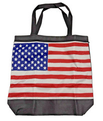 American Flag on Nylon Front 2 Compartments Cloth Tote Reusable Shopping Bag