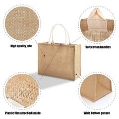 Large Jute Tote Bag 16.5x7x13 Inch Burlap Beach Shopping Gym Pool Wedding
