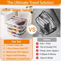 YQBRAO 4 Pack Clear Hard Shell Zipper Case, See-Through 4 (M), White