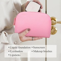 kamumanni Portable Makeup Bag for Women, Small Pu Leather Cosmetic Beige