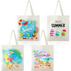 4 Pcs Hello Summer Tote Bag Beach Flamingo Hawaii Cute Reusable Handbag Washa…