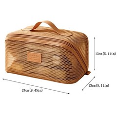 Mesh Travel Makeup Bag, Large Capacity Cosmetic Bag for Women, Double Brown