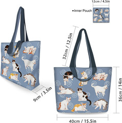 Nymphfable 2 Pack Reusable Grocery Bags Polyester Cute Cat Shopping Bag with Han