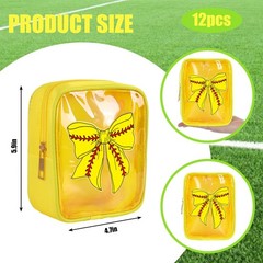 JarThenaAMCS 12Pcs Softball Bow Clear Makeup Bags Yellow Red