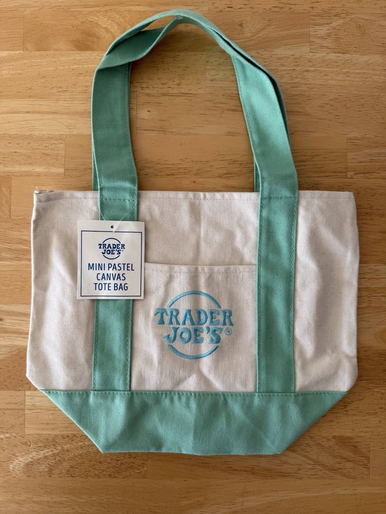 Trader Joe’s Mini Pastel Foldable Canvas Tote Bag Beige Mint Green Small