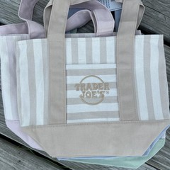 Trader Joe’s Beige Tan Mini Canvas Pastel Striped Tote Bag 2026
