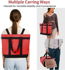 Insulated Grocery Tote Bags Large Reusable Cooler Bags w/ Zipper Leakproof Red