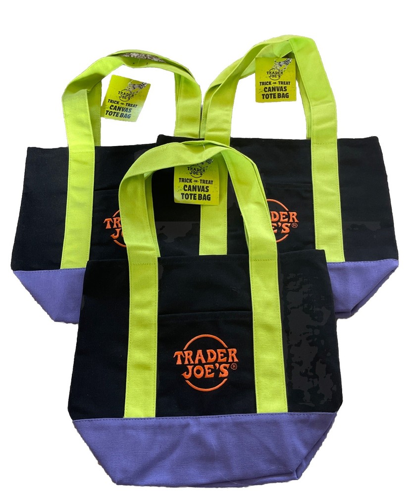 Lot Of 3 Trader Joe’s Mini Halloween Canvas Tote Bag Multi color New