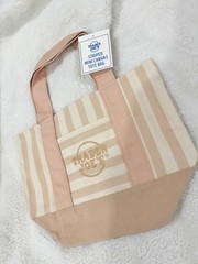 Trader Joe’s Striped Mini Canvas Tote Bag Beige Canvas 13x6x11 in