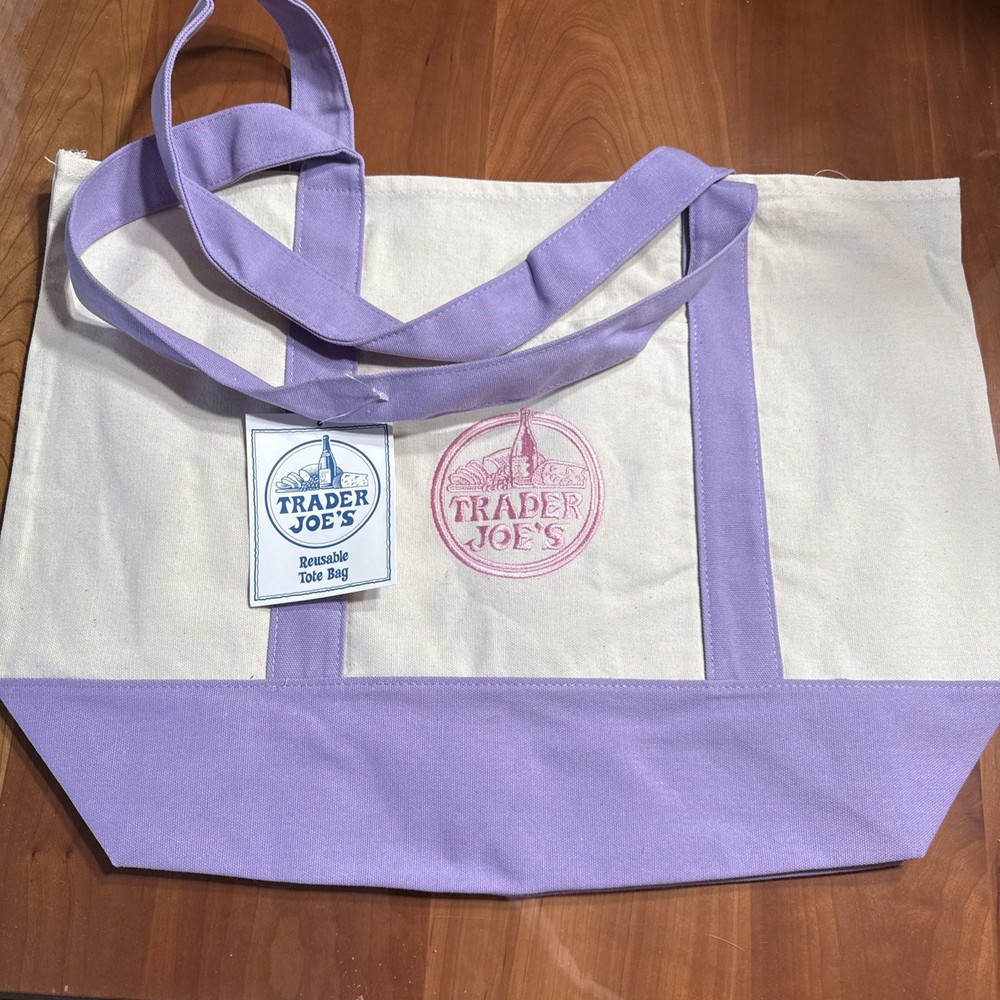 NWT~Trader Joe’s~one Large Pastel Canvas Tote Bag~Purple Lavender~Shopping