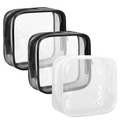 Dephnes Approved Toiletry Bag, 3 Pack Small Clear Makeup black, white