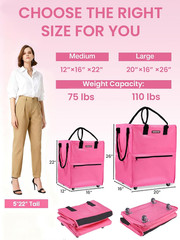 Large Rolling Grocery Bag, 36-Gallon Tote with 5 Wheels, 110 Lbs Capacity, Dual