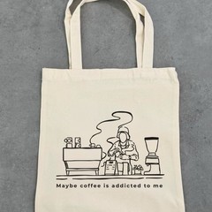 Maybe Coffee Is Addicted To Me Tote Bag, Coffee Lover Tote, Minimal Coffee bag