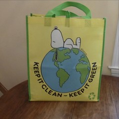 Peanuts Snoopy Keep It Clean Keep It Green Reuseable Tote Bag Yellow Blue Green 