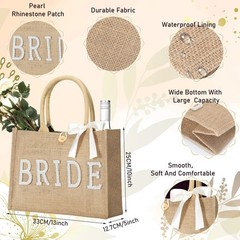 Wedding Bride Bag Natural Jute Tote with Ribbon Bride Gift Bag with Handle fo…