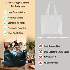 2 PCS Large Foldable Waterproof Reusable Grocery Bags Shopping Tote Travel