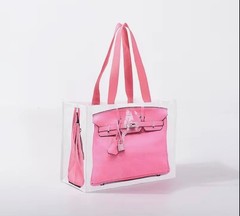 Stylish Large Foldable Reusable Shopping Bag, pink Handles