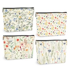 4 Pcs Watercolor Wildflower Makeup Bag, Botanical Cosmetic Multicolor 986