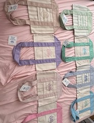 Trader Joe’s Mini Tote Bag Set of 8 Spring Pastel + Striped Mini Canvas Bags NEW