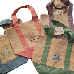 Trader Joe’s Mini Pastel Canvas Tote Bag Foldable Multicolor Cotton Polyester