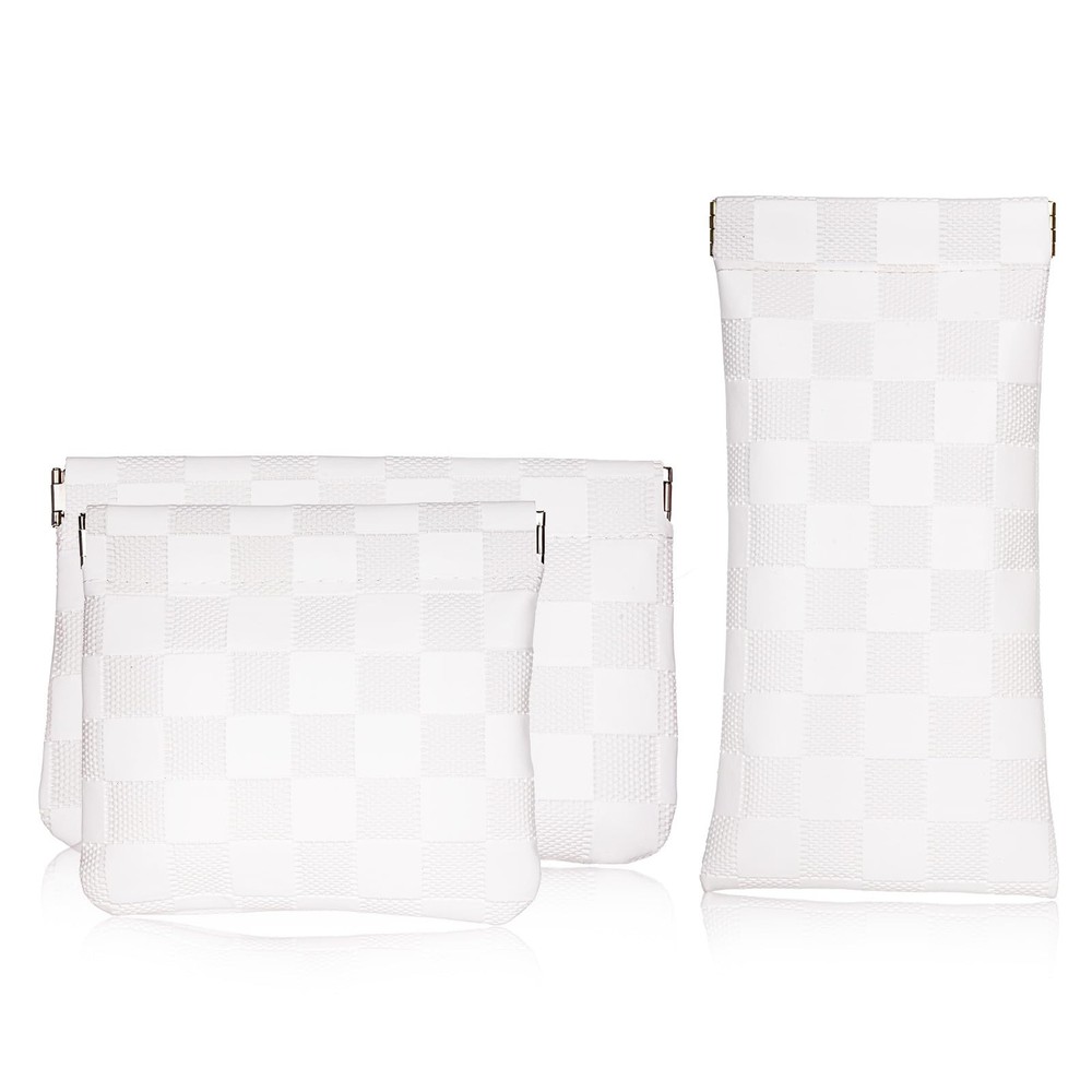 3PCS Small Makeup Bag for Purse,Mini Waterproof Leather Portable White