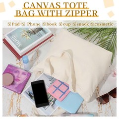 Canvas Tote Bag with Zipper – Bulk Reusable Large Blank Cotton Grocery Shoppi…