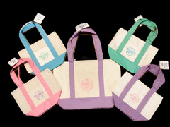 Trader Joe’s 1 LARGE Lavender Canvas Tote Bag AND 4 Mini Pastel Canvas Tote Bags