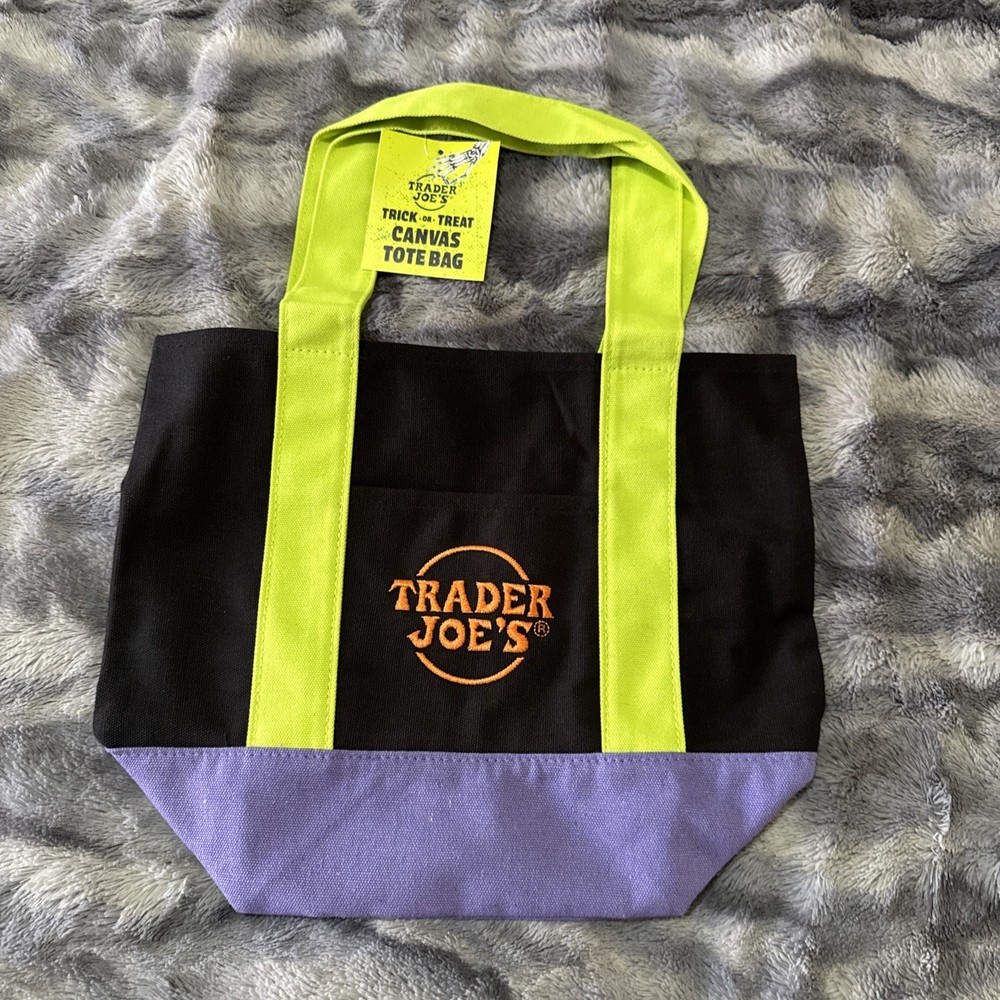 Trader Joe’s Halloween Mini Canvas Tote Bag PURPLE BLACK GREEN Limited Edition