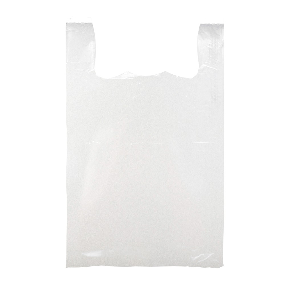 Large White Plastic T-Shirt Shopping Bags (Case of 500) – 18″ x 8″ x 30”