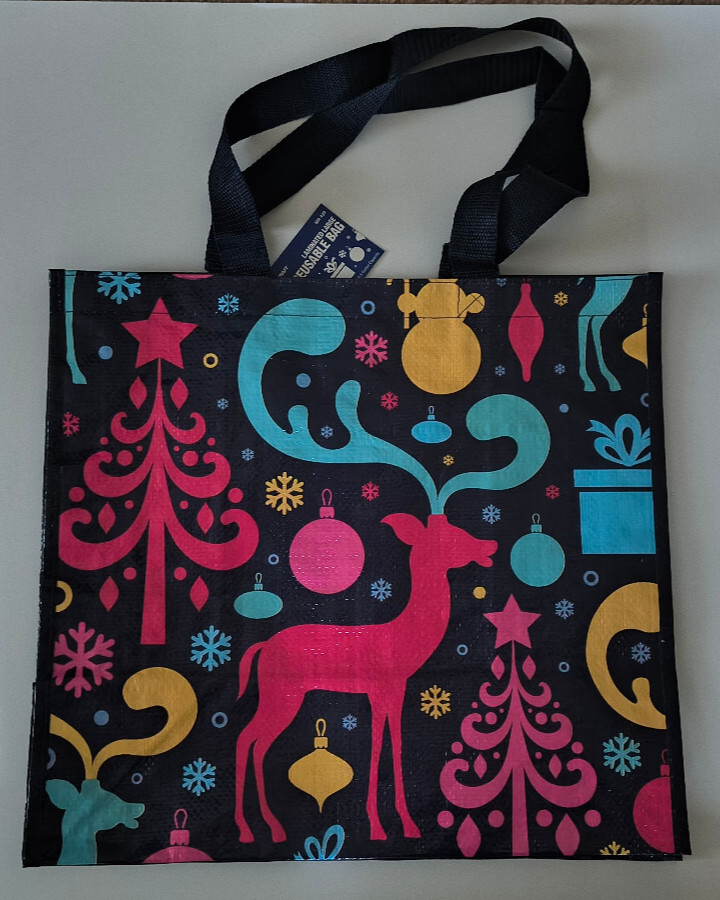 SKILCRAFT LAMINATED LARGE TOTE UTILITY BAG REINDEER 6.5 Gallon Navy Pink NWT