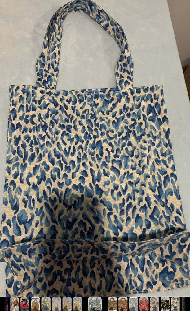 Blue Beige Animal Print Reusable Tote Shopping Bag 20 x 12 x 24 in Used
