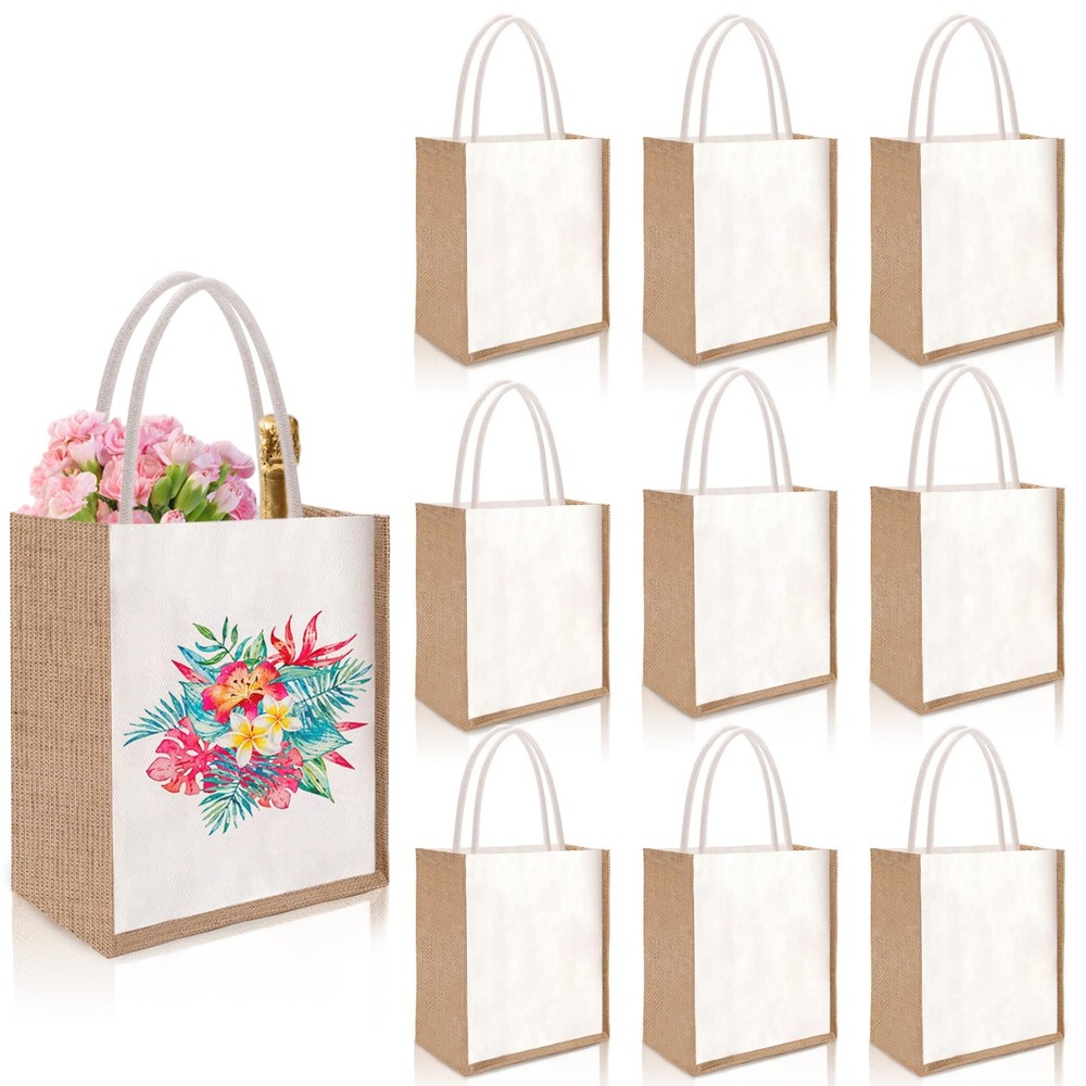 10 Pack Burlap Tote Bags Bulk Sublimation Blanks Reusable Canvas Grocery Jute…