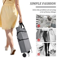 Shopping Cart Collapsible 360 Swivel Wheels Portable Grey Folding Trolley