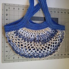 100% Cotton Market Bag Multicolor Blue Handmade Crochet