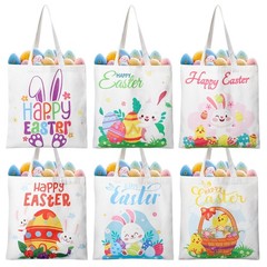 6 Pcs Easter Tote Bags 13.78 x 13.39 Inch Canvas Bunny Gifts Bags for Spring …