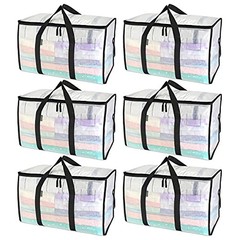 Oversized Moving Bags with Reinforced Handles, Heavy-Duty Storage 6-Pack Clear