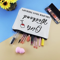 3 Pcs Girls Weekend Best Friends Gift for Women Makeup Bag s, Off White