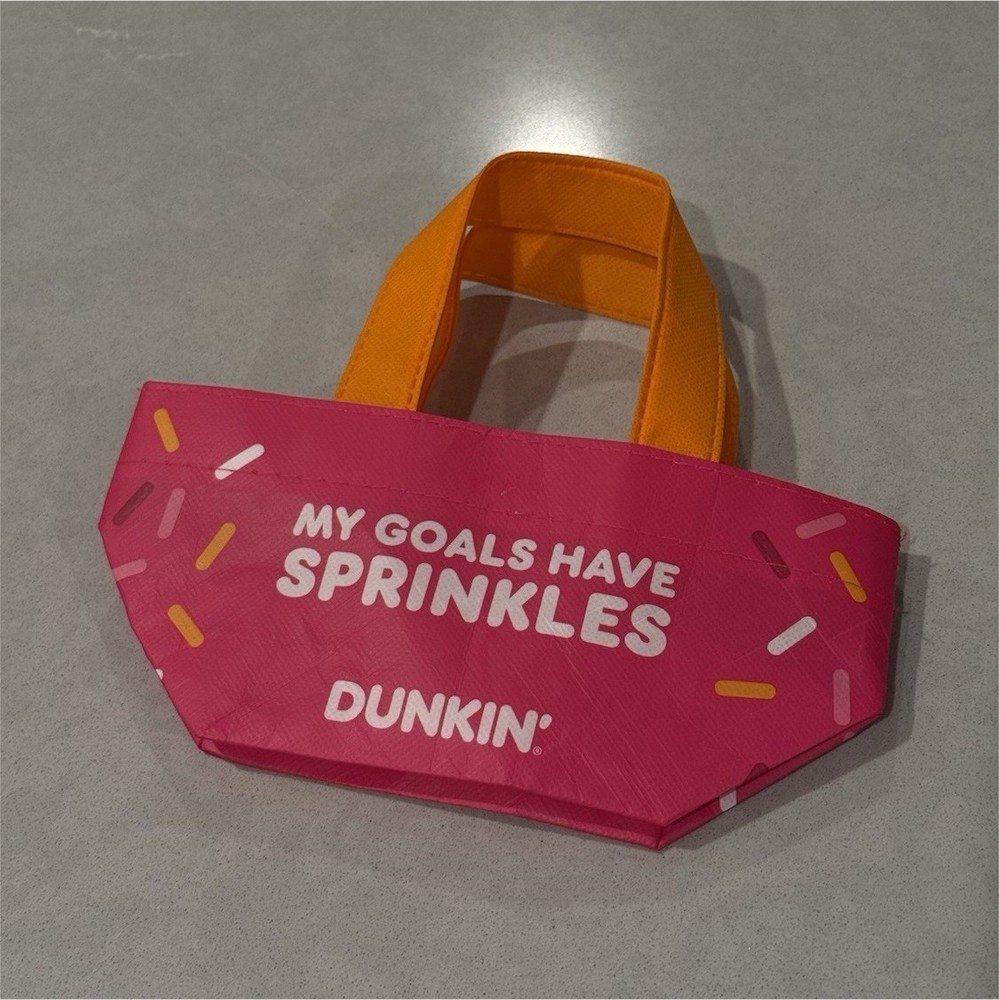 Dunkin’ Reusable Foldable Shopping Tote Bag Pink Orange Donut Theme All-Over