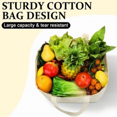 12 Pack Canvas Grocery Bag Large Blank Shopping Tote Bags Reusable Pouches Bu…