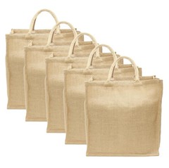 Jute Burlap Shopping Bags – 5 Pack – 16″ x 17″ x 8″ – Reusable Travel Tote Ba…