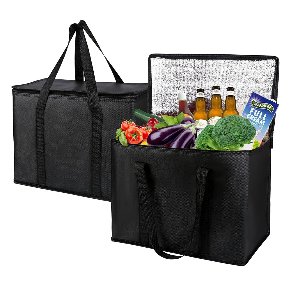 2-Pack, Xl-Large Insulated Grocery Shopping Bags, Black, Reusable Bag,Thermal…