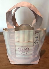 Trader Joe’s Mini Canvas Tote Bag PINK/White,Striped Cotton Blend Free Shipping