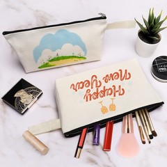 Sinzip 10 Pieces Cotton Canvas Makeup Bag with Bottom, Multi-Purpose M, Black