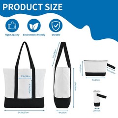 16 Pcs Canvas Tote Bags Bulk and Makeup Pouches Set, 12oz Cotton Reusable Zip…