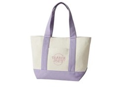 Trader Joe’s Canvas Reusable Shopping Bag Foldable Beige Purple Color Block